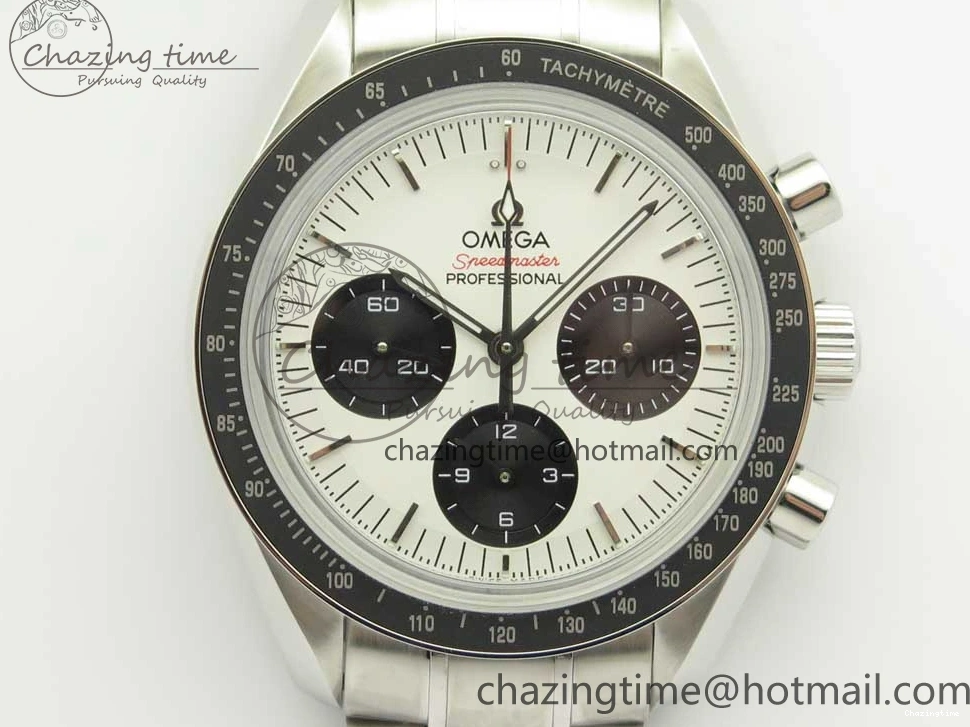 0318 WaterResistant Speedmaster SS Sapphire Crystal Panda White Black Dial on SS Bracelet Manual Winding Chrono Movement 7956